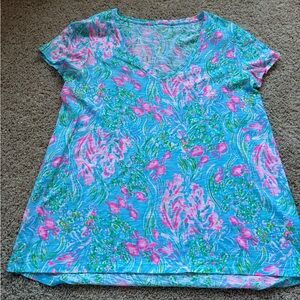 Lilly Pulitzer Women’s Small S Etta Top in Amalfi Blue Best Fishes